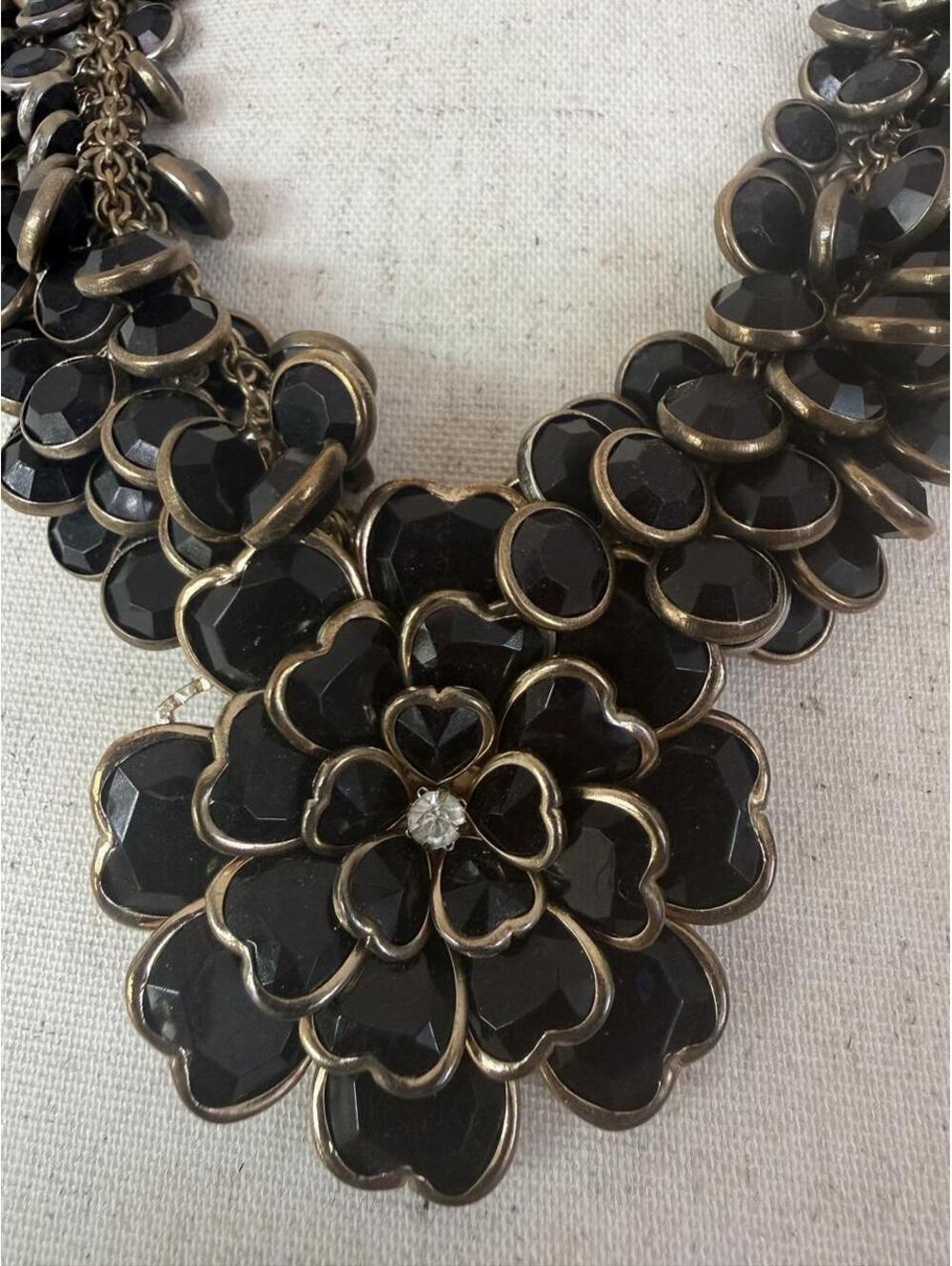 Vintage Black crystal floral statement necklace